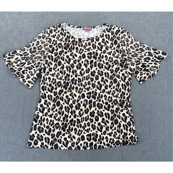 Leopard Print Flutter Sleeve Blouse Vince‎ Camuto Women S Tan Black Workwear - Picture 1 of 8
